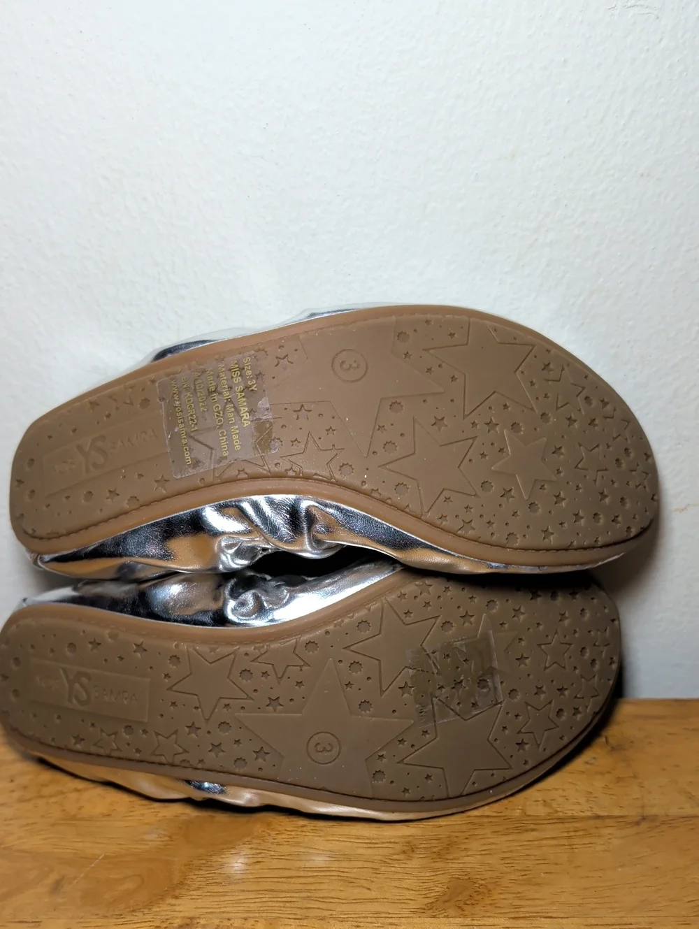 Samara Foldable Ballet Flat Silver Metallic Girls Size 3